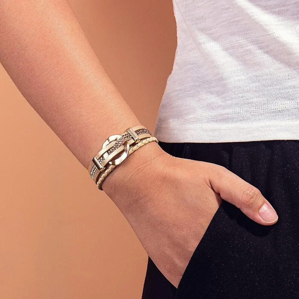 Leather Wrap Bracelet Multi-Layer Cuff Rhinestone Boho Jewelry Gift